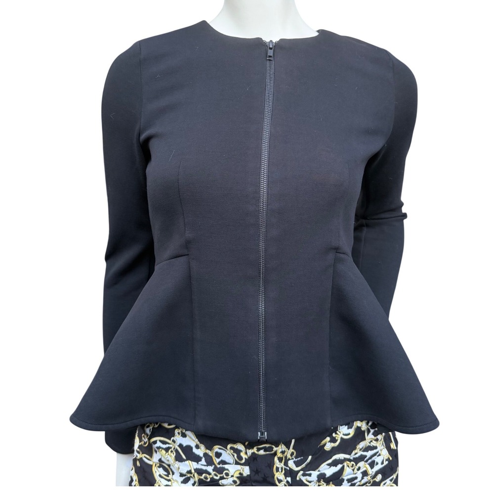 Topshop Peplum Top Zip Front Structured Black Office Goth Quiet Luxury Size 6